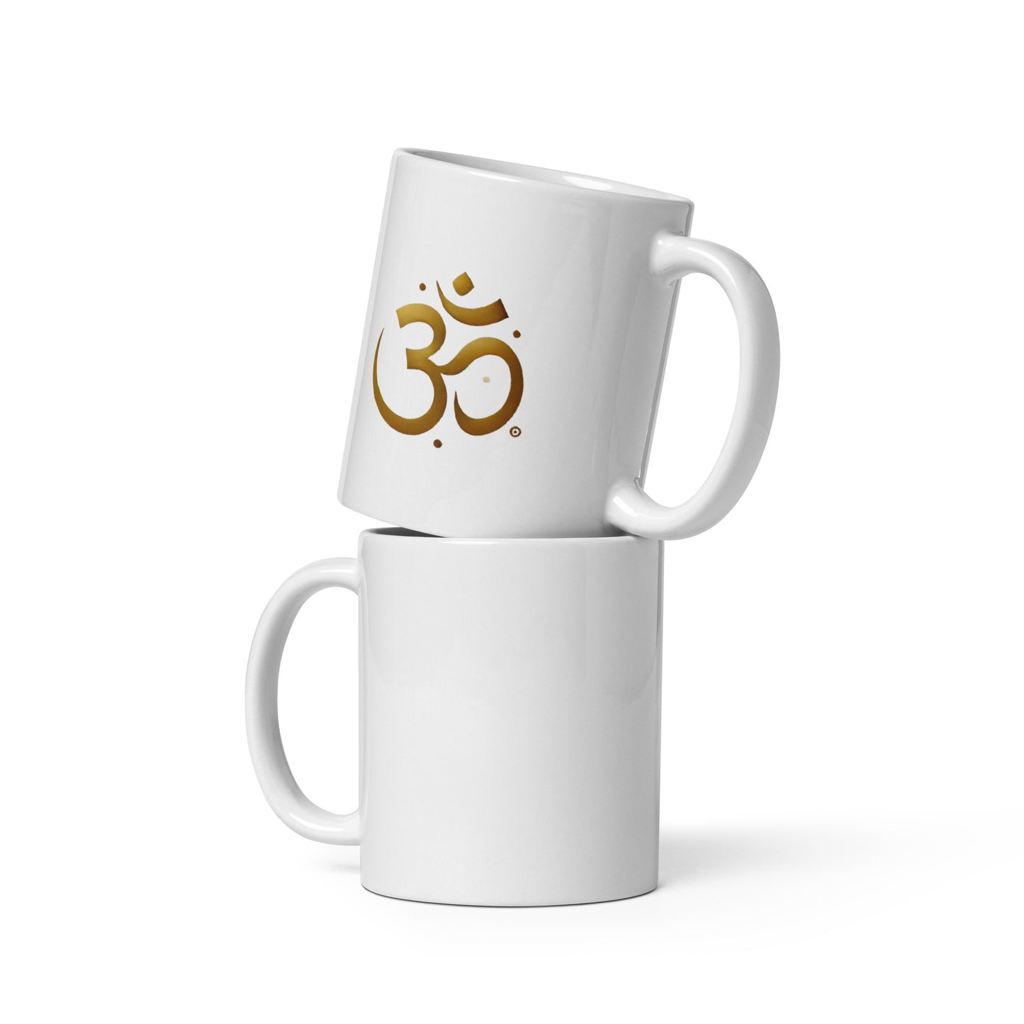 White mug with golden OM symbol