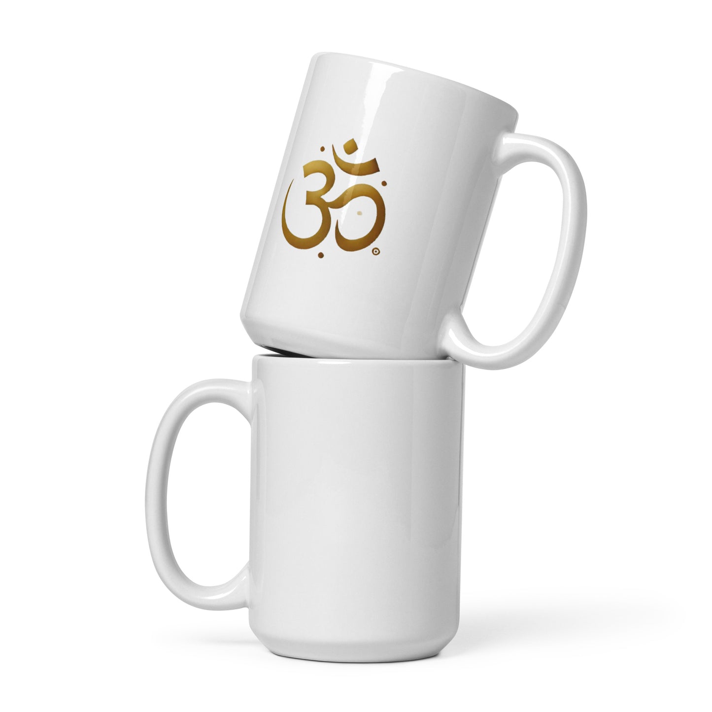White mug with golden OM symbol