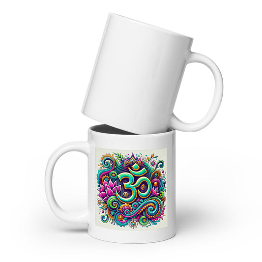 Mug blanc avec symbole OM coloré