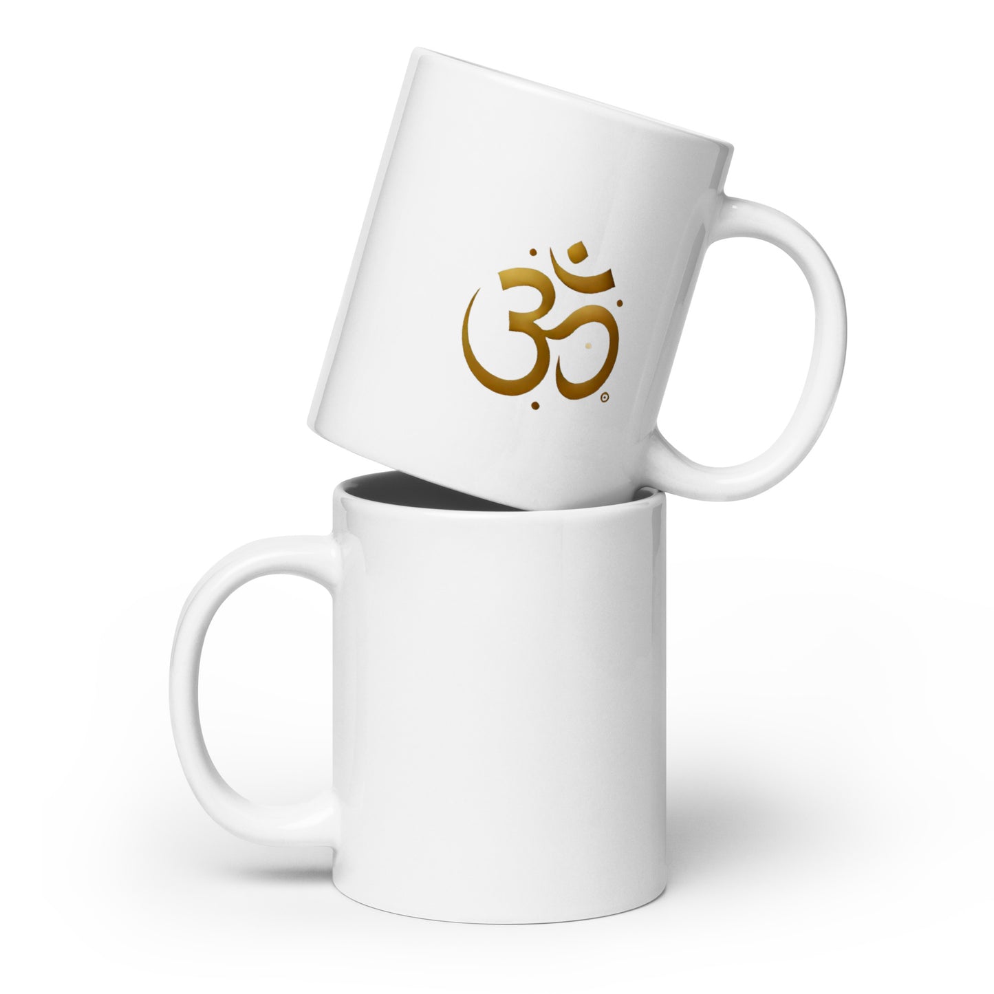 White mug with golden OM symbol
