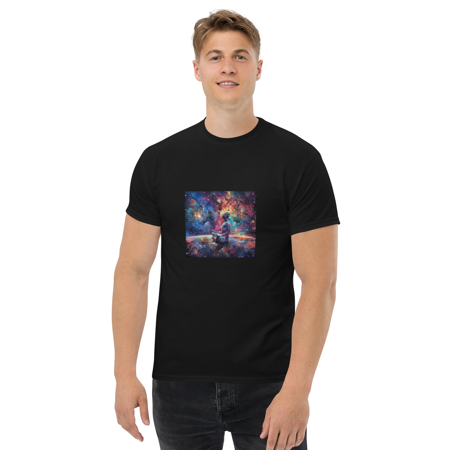 Camiseta clásica unisex meditación cosmos