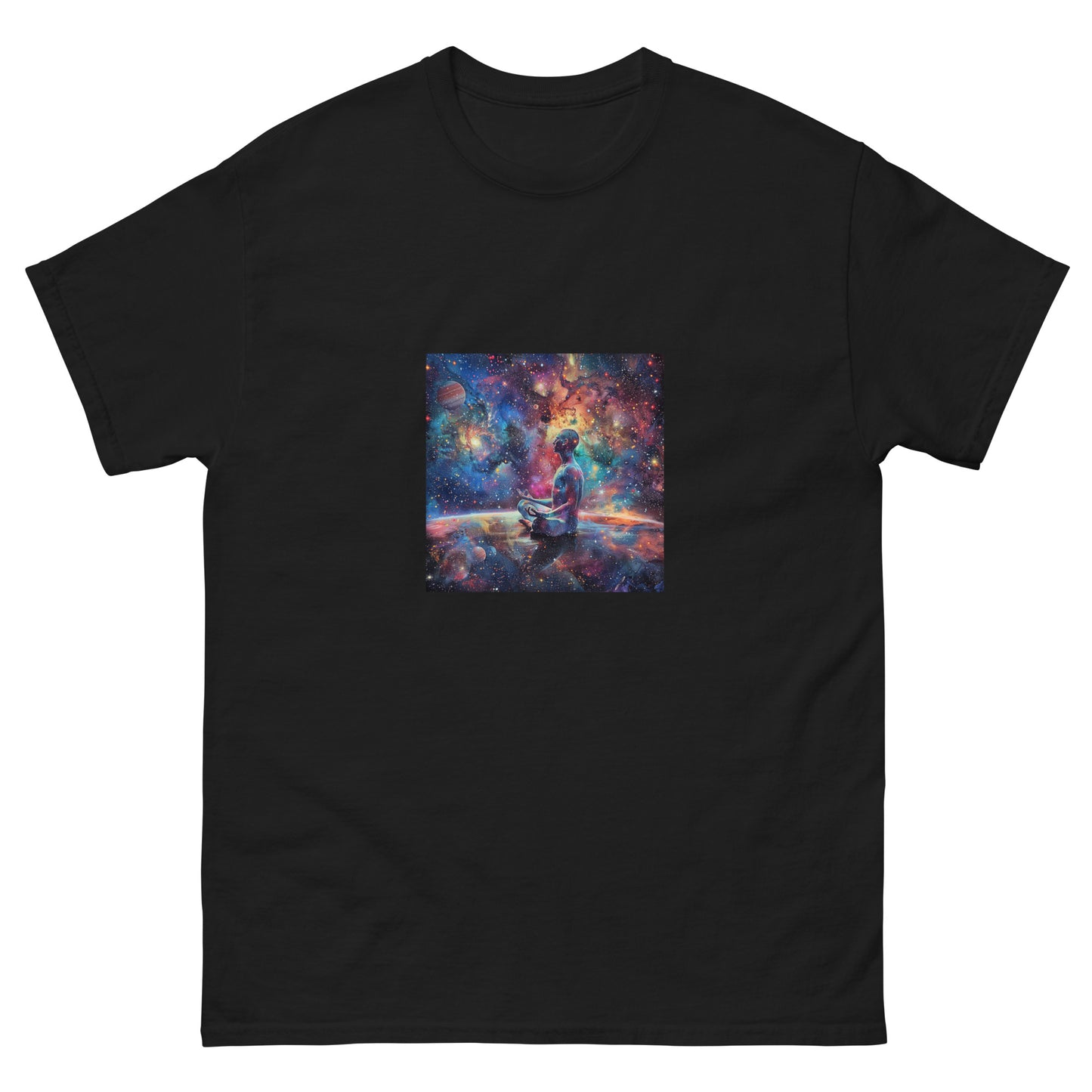 Camiseta clásica unisex meditación cosmos