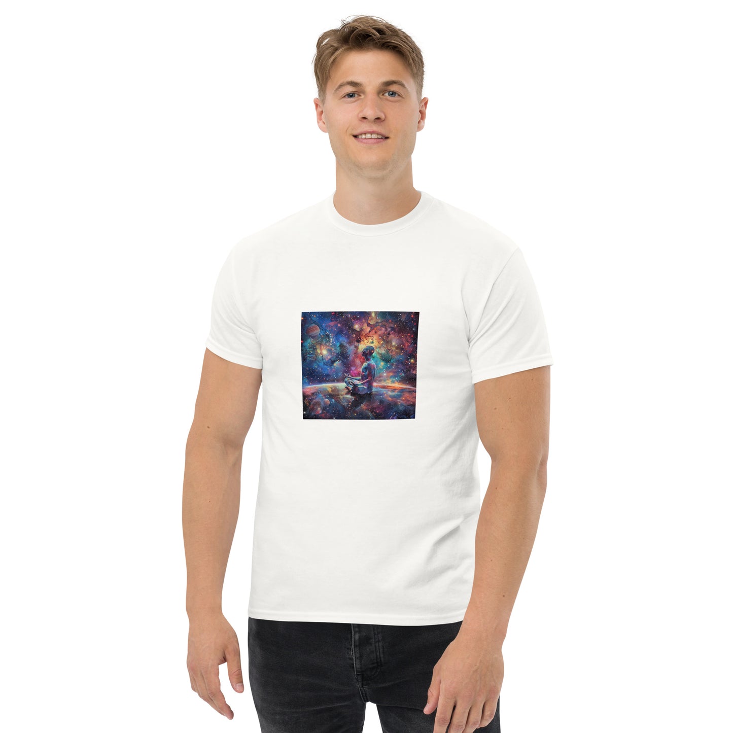 Camiseta clásica unisex meditación cosmos