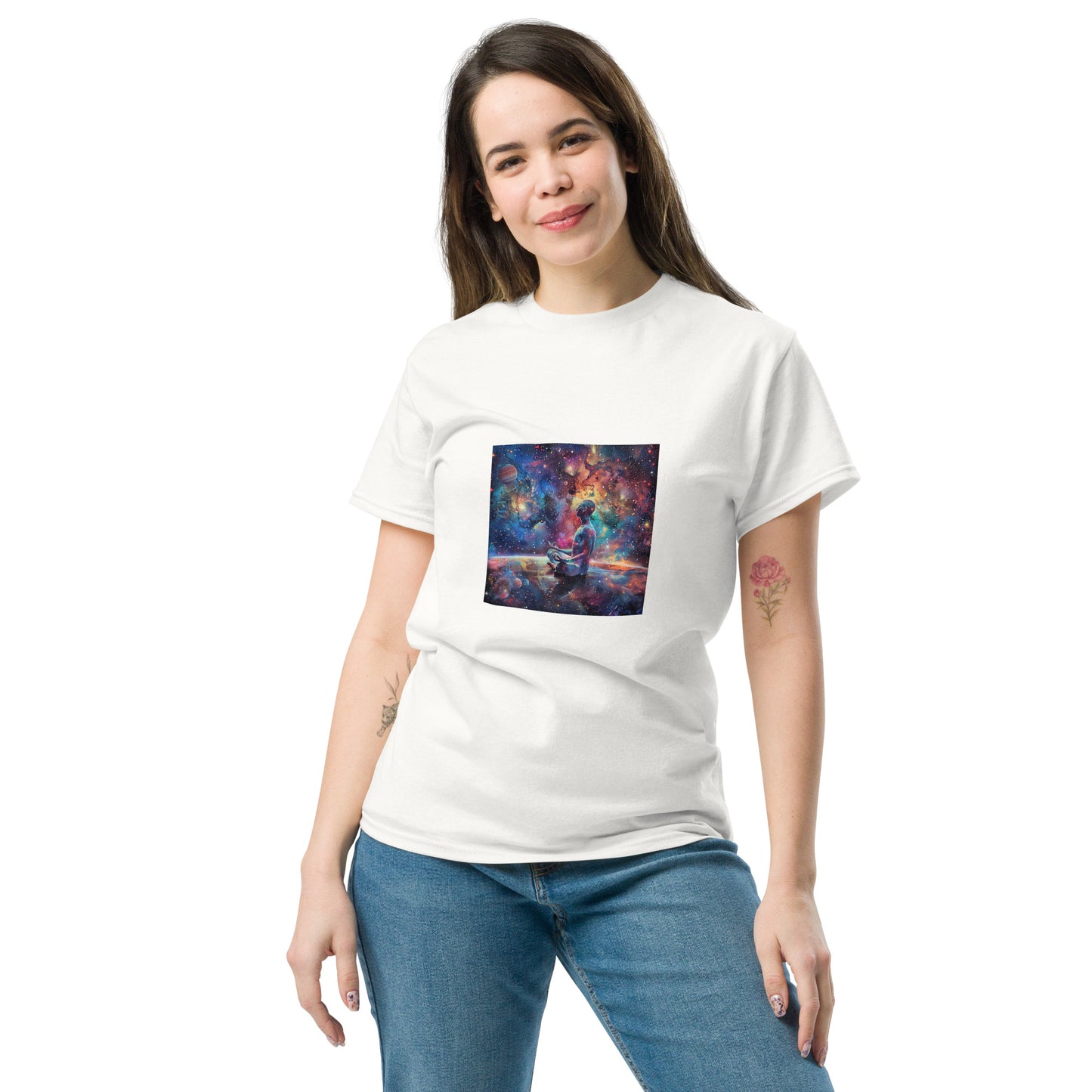 Camiseta clásica unisex meditación cosmos