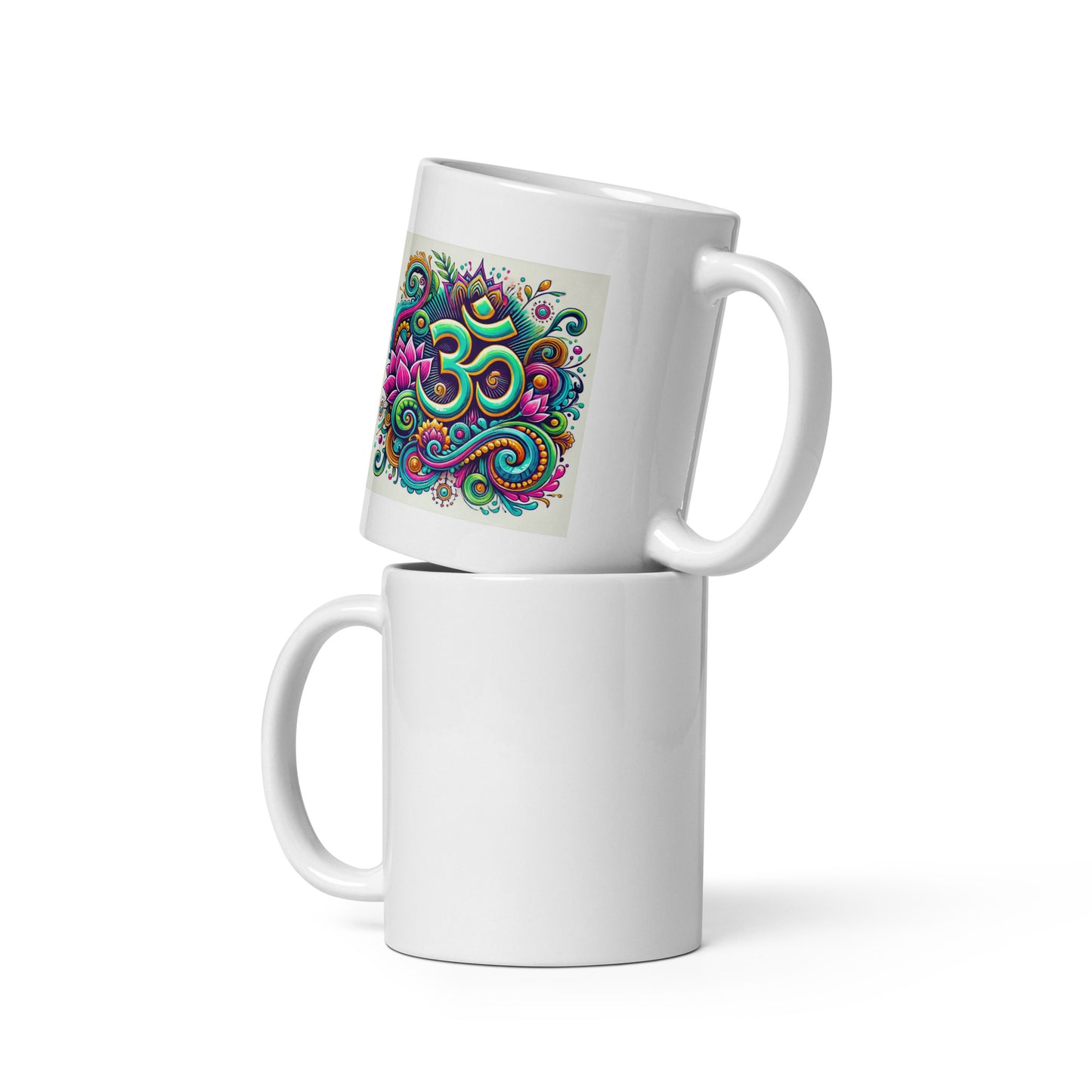 Taza blanca simbolo OM colorido